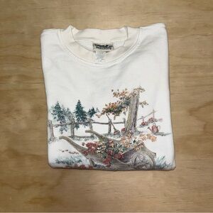 Northern Reflections White Garden Scenic Crewneck Sweatshirt Large